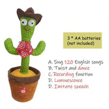 Funny dancing cactus toy in pot, features singing, dancing, recording, and luminescence functions.