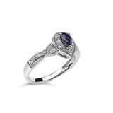 .925 Sterling Silver Pear Sapphire Diamond Accent Fashion Halo Ring