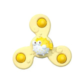 Colorful baby spin toy shaped like a cute puffer fish, made from safe silicone for toddlers and kids.