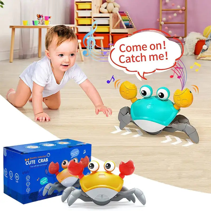 Baby playing with the Cute Sensing Crawling Crab toy, encouraging movement and sensory exploration.