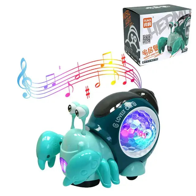 Cute Sensing Crawling Crab baby toy with music and colorful lights, designed for sensory play and crawling encouragement.