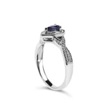 .925 Sterling Silver Pear Sapphire Diamond Accent Fashion Halo Ring