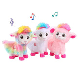 Three colorful plush musical llamas with vibrant manes, designed to entertain and engage children with cheerful tunes.