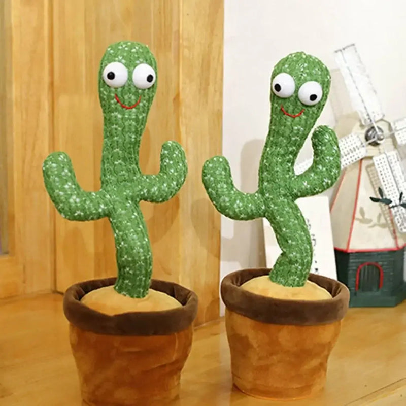 Two funny dancing cactus toys with googly eyes in pots, adding a whimsical touch to any space.