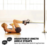 Adjustable ankle straps for leg exercises, enhancing home workouts with resistance bands.