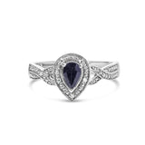 .925 Sterling Silver Pear Sapphire Diamond Accent Fashion Halo Ring