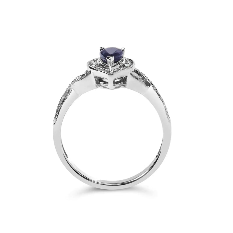 .925 Sterling Silver Pear Sapphire Diamond Accent Fashion Halo Ring