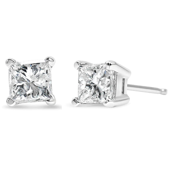 14k White Gold 1/5 Cttw Princess-cut Diamond Petite Stud Earrings