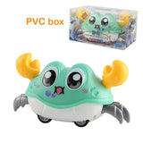 Cute sensing crawling crab baby toy in a PVC box for sensory exploration and interactive play.