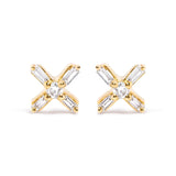 10K Yellow Gold Baguette Diamond X Stud Earring