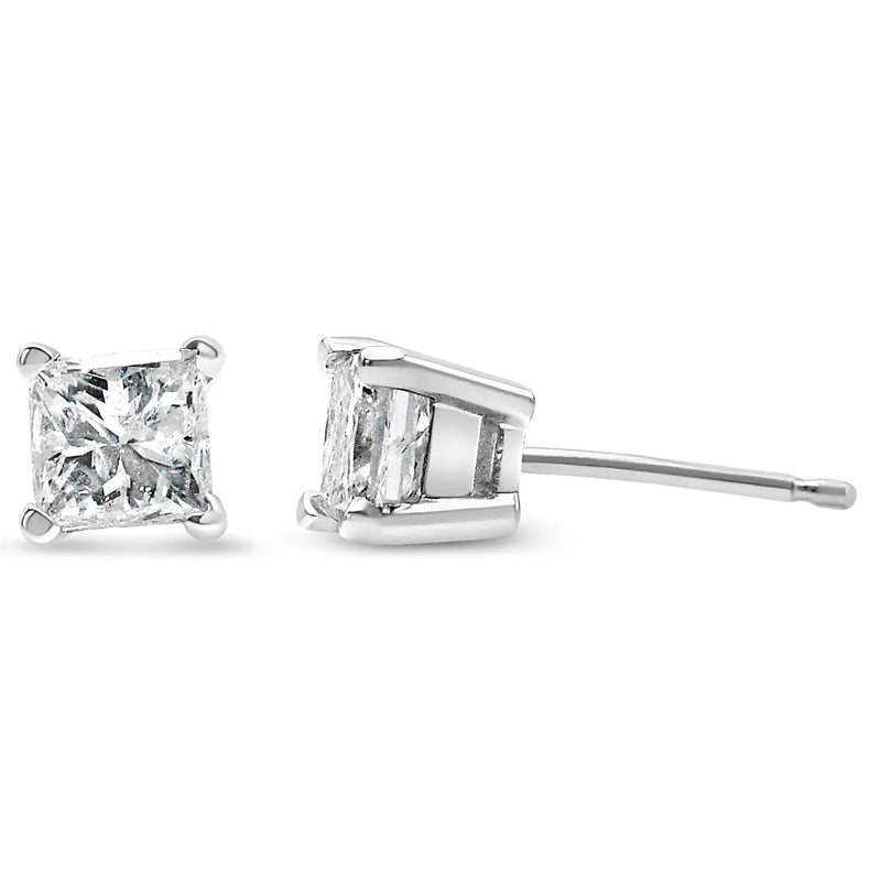 14k White Gold 1/5 Cttw Princess-cut Diamond Petite Stud Earrings