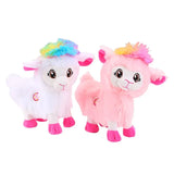 Plush electric musical llama toys for kids, featuring vibrant colors and playful expressions, perfect for entertainment.