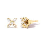 10K Yellow Gold Baguette Diamond X Stud Earring