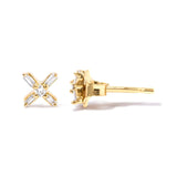 10K Yellow Gold Baguette Diamond X Stud Earring